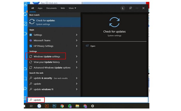 Chọn Windows Update settings -> Advanced options