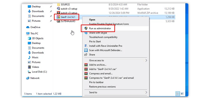Khởi động công cụ GenP với quyền quản trị để patch các ứng dụng Adobe.