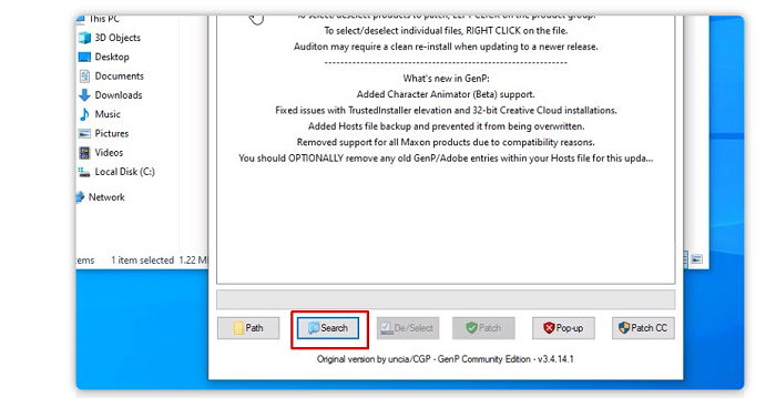 GenP sẽ dò các ứng dụng Adobe có thể kích hoạt được trên máy.