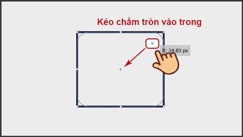 Nhấn chuột và kéo chấm tròn hướng vào tâm của hình và thả ra cho đến khi đạt độ bo góc mong muốn