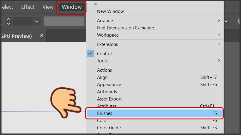 Mở Windows > Brushes
