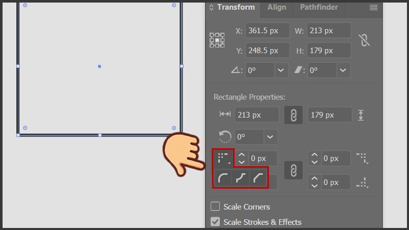 Chọn Effect > Stylize > Round Corners