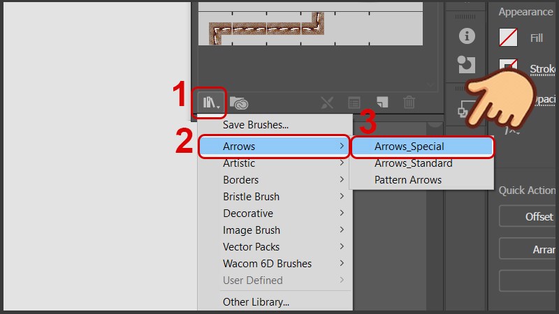 Nhấn vào biểu tượng Brush Libraries Menu