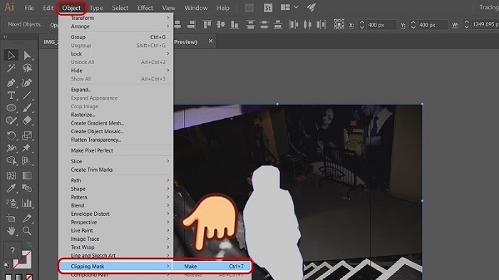 Chọn Object > Clipping Mask và chọn Make (phím tắt Ctrl + 7)