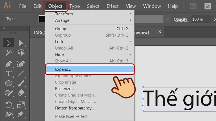Mở lệnh Expand để chuyển text thành vector